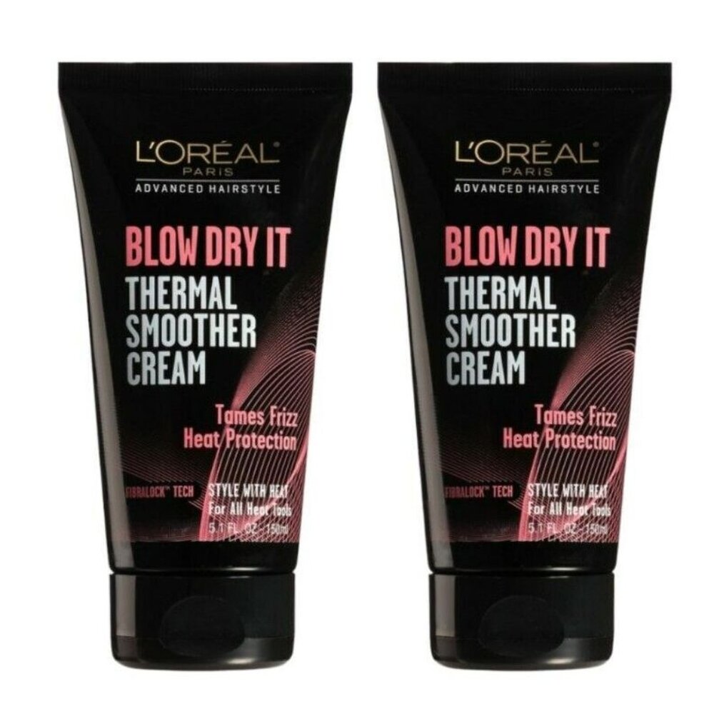 2 New L'oreal BLOW DRY IT Cream Thermal Smoother Cream Advanced Hairstyle 5.1 oz